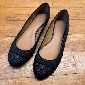 Tory Burch Black Quilted Flats with Bow